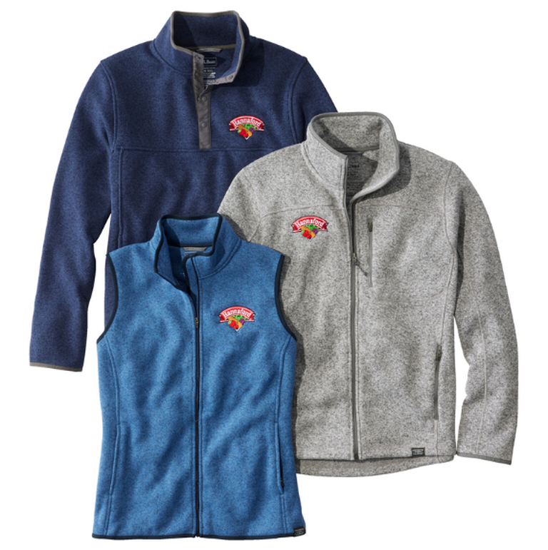 L.L.Bean for business sweater fleece jacket vest and pullover in various colors with embroidered company logos